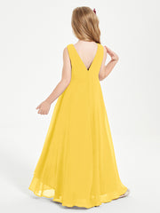 Modern Asymmetrical Cowl Neck Junior Bridesmaid Dresses Marigold