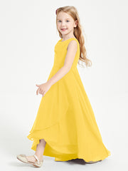 Modern Asymmetrical Cowl Neck Junior Bridesmaid Dresses Marigold