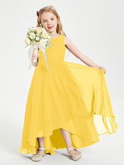Modern Asymmetrical Cowl Neck Junior Bridesmaid Dresses Marigold