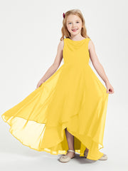 Modern Asymmetrical Cowl Neck Junior Bridesmaid Dresses Marigold