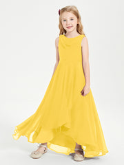 Modern Asymmetrical Cowl Neck Junior Bridesmaid Dresses Marigold