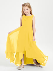 Modern Asymmetrical Cowl Neck Junior Bridesmaid Dresses Marigold