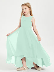Modern Asymmetrical Cowl Neck Junior Bridesmaid Dresses Mint Green