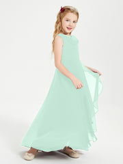 Modern Asymmetrical Cowl Neck Junior Bridesmaid Dresses Mint Green