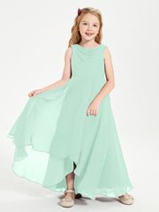 Modern Asymmetrical Cowl Neck Junior Bridesmaid Dresses Mint Green