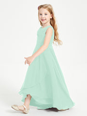 Modern Asymmetrical Cowl Neck Junior Bridesmaid Dresses Mint Green