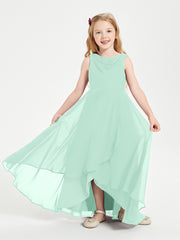 Modern Asymmetrical Cowl Neck Junior Bridesmaid Dresses Mint Green
