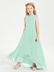 Modern Asymmetrical Cowl Neck Junior Bridesmaid Dresses Mint Green
