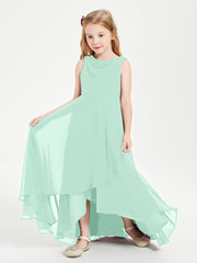 Modern Asymmetrical Cowl Neck Junior Bridesmaid Dresses Mint Green