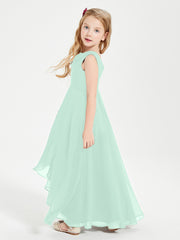 Modern Asymmetrical Cowl Neck Junior Bridesmaid Dresses Mint Green
