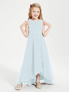 Modern Asymmetrical Cowl Neck Junior Bridesmaid Dresses Mist