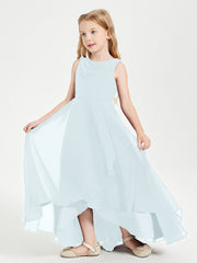 Modern Asymmetrical Cowl Neck Junior Bridesmaid Dresses Mist