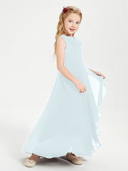 Modern Asymmetrical Cowl Neck Junior Bridesmaid Dresses Mist