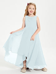 Modern Asymmetrical Cowl Neck Junior Bridesmaid Dresses Mist