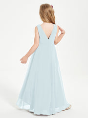 Modern Asymmetrical Cowl Neck Junior Bridesmaid Dresses Mist