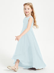 Modern Asymmetrical Cowl Neck Junior Bridesmaid Dresses Mist