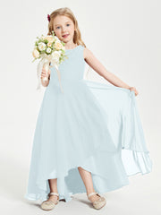 Modern Asymmetrical Cowl Neck Junior Bridesmaid Dresses Mist