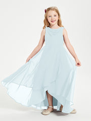 Modern Asymmetrical Cowl Neck Junior Bridesmaid Dresses Mist