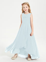 Modern Asymmetrical Cowl Neck Junior Bridesmaid Dresses Mist