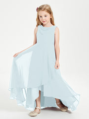 Modern Asymmetrical Cowl Neck Junior Bridesmaid Dresses Mist