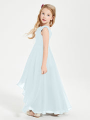 Modern Asymmetrical Cowl Neck Junior Bridesmaid Dresses Mist