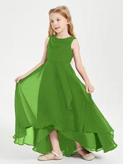 Modern Asymmetrical Cowl Neck Junior Bridesmaid Dresses Moss