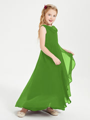 Modern Asymmetrical Cowl Neck Junior Bridesmaid Dresses Moss