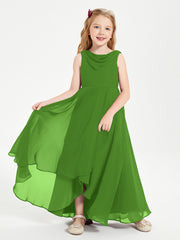 Modern Asymmetrical Cowl Neck Junior Bridesmaid Dresses Moss