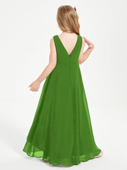 Modern Asymmetrical Cowl Neck Junior Bridesmaid Dresses Moss
