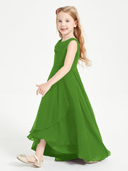 Modern Asymmetrical Cowl Neck Junior Bridesmaid Dresses Moss