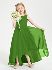 Modern Asymmetrical Cowl Neck Junior Bridesmaid Dresses Moss