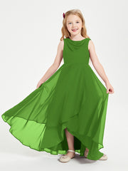 Modern Asymmetrical Cowl Neck Junior Bridesmaid Dresses Moss