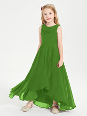Modern Asymmetrical Cowl Neck Junior Bridesmaid Dresses Moss