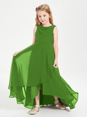 Modern Asymmetrical Cowl Neck Junior Bridesmaid Dresses Moss