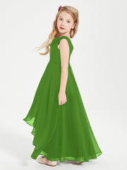 Modern Asymmetrical Cowl Neck Junior Bridesmaid Dresses Moss