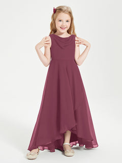 Modern Asymmetrical Cowl Neck Junior Bridesmaid Dresses Mulberry