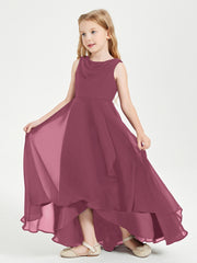 Modern Asymmetrical Cowl Neck Junior Bridesmaid Dresses Mulberry