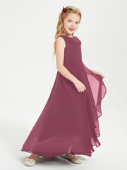 Modern Asymmetrical Cowl Neck Junior Bridesmaid Dresses Mulberry