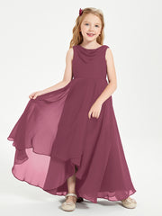 Modern Asymmetrical Cowl Neck Junior Bridesmaid Dresses Mulberry