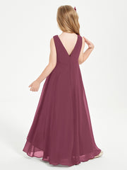 Modern Asymmetrical Cowl Neck Junior Bridesmaid Dresses Mulberry
