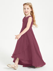 Modern Asymmetrical Cowl Neck Junior Bridesmaid Dresses Mulberry