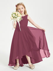 Modern Asymmetrical Cowl Neck Junior Bridesmaid Dresses Mulberry