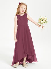 Modern Asymmetrical Cowl Neck Junior Bridesmaid Dresses Mulberry