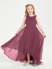 Modern Asymmetrical Cowl Neck Junior Bridesmaid Dresses Mulberry