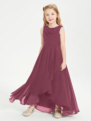 Modern Asymmetrical Cowl Neck Junior Bridesmaid Dresses Mulberry