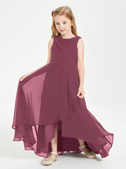 Modern Asymmetrical Cowl Neck Junior Bridesmaid Dresses Mulberry