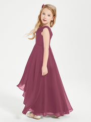 Modern Asymmetrical Cowl Neck Junior Bridesmaid Dresses Mulberry