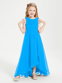 Modern Asymmetrical Cowl Neck Junior Bridesmaid Dresses Ocean Blue