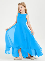 Modern Asymmetrical Cowl Neck Junior Bridesmaid Dresses Ocean Blue