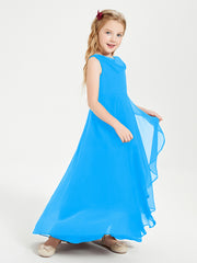 Modern Asymmetrical Cowl Neck Junior Bridesmaid Dresses Ocean Blue